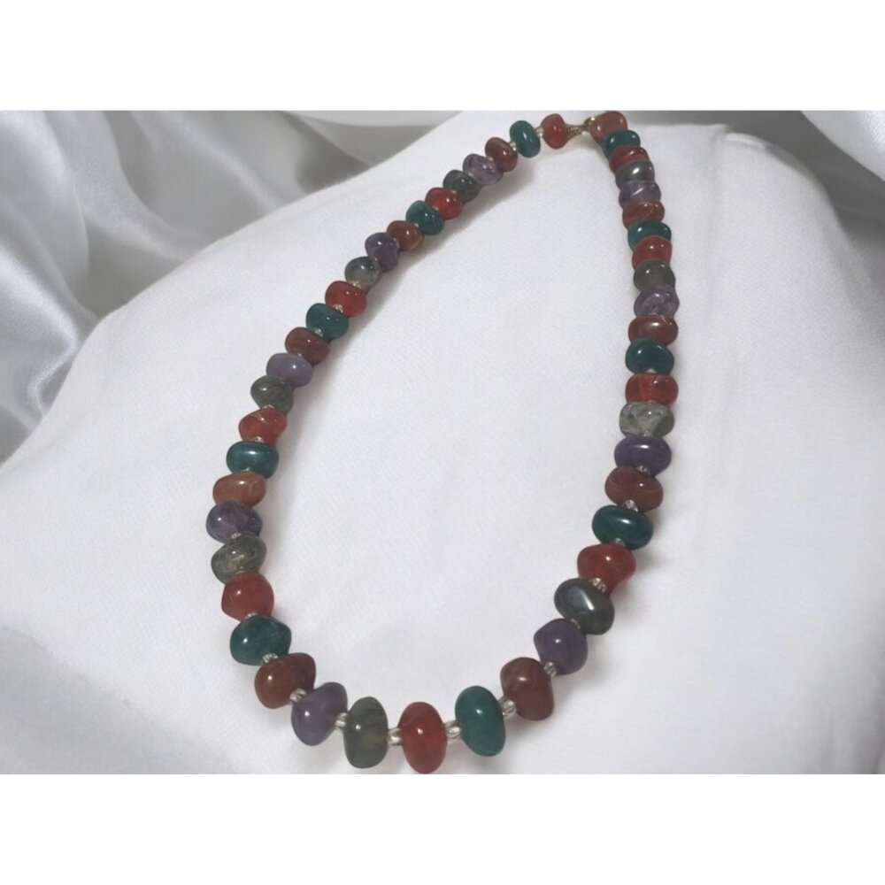 Vintage Lucite Nugget Bead Choker Necklace, Faux Stone Rainbow Necklace, Colorfu - Picture 8 of 9